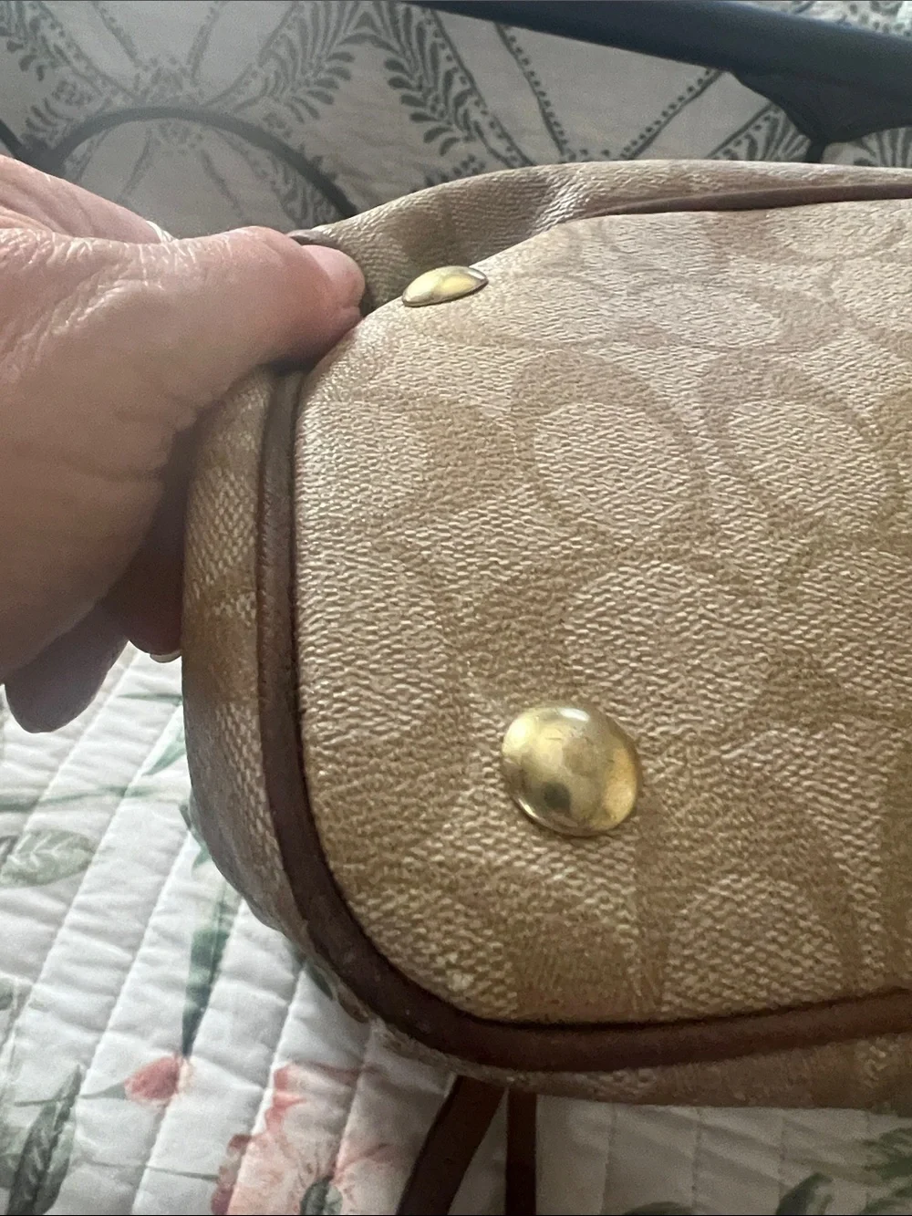 Coach Peyton Khaki and Brown Signature Jordan Double Zip Carry All Tote